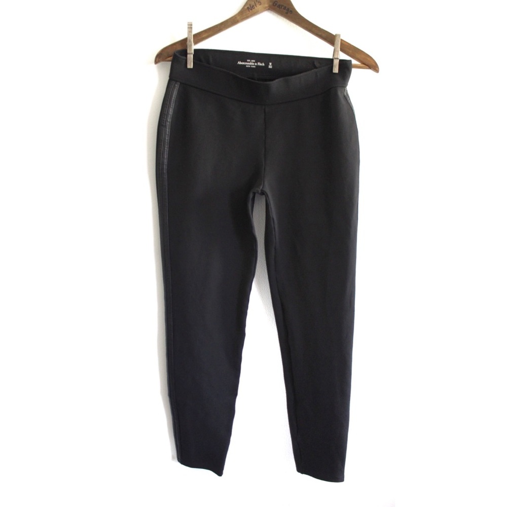Abercrombie & Fitch Black Pull On Stretch Ponte Pants Side Leather Stripes M